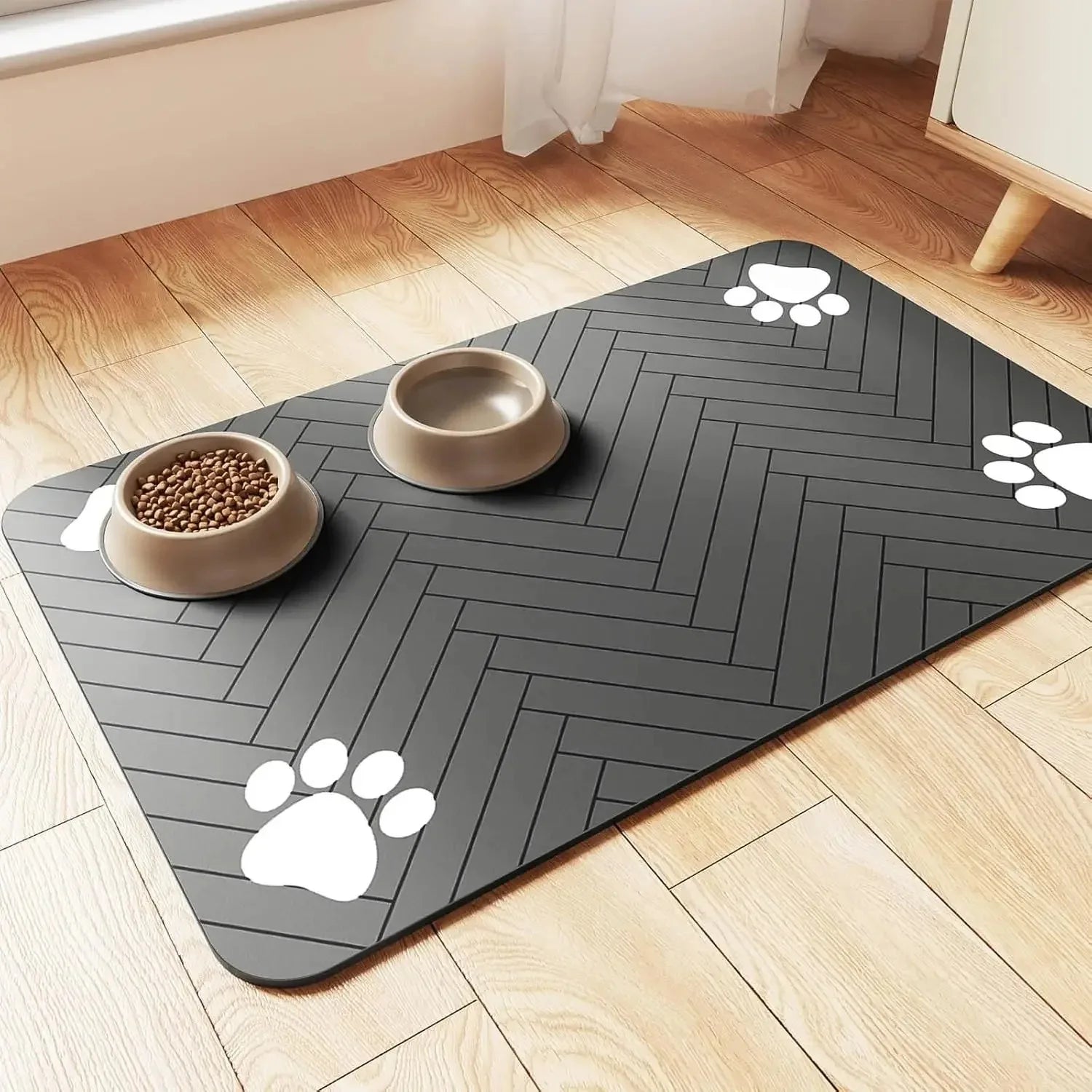 Pet Feeding Mat, Absorbent, Rubber Backing Quick Dry Mat for Dogs and Cats