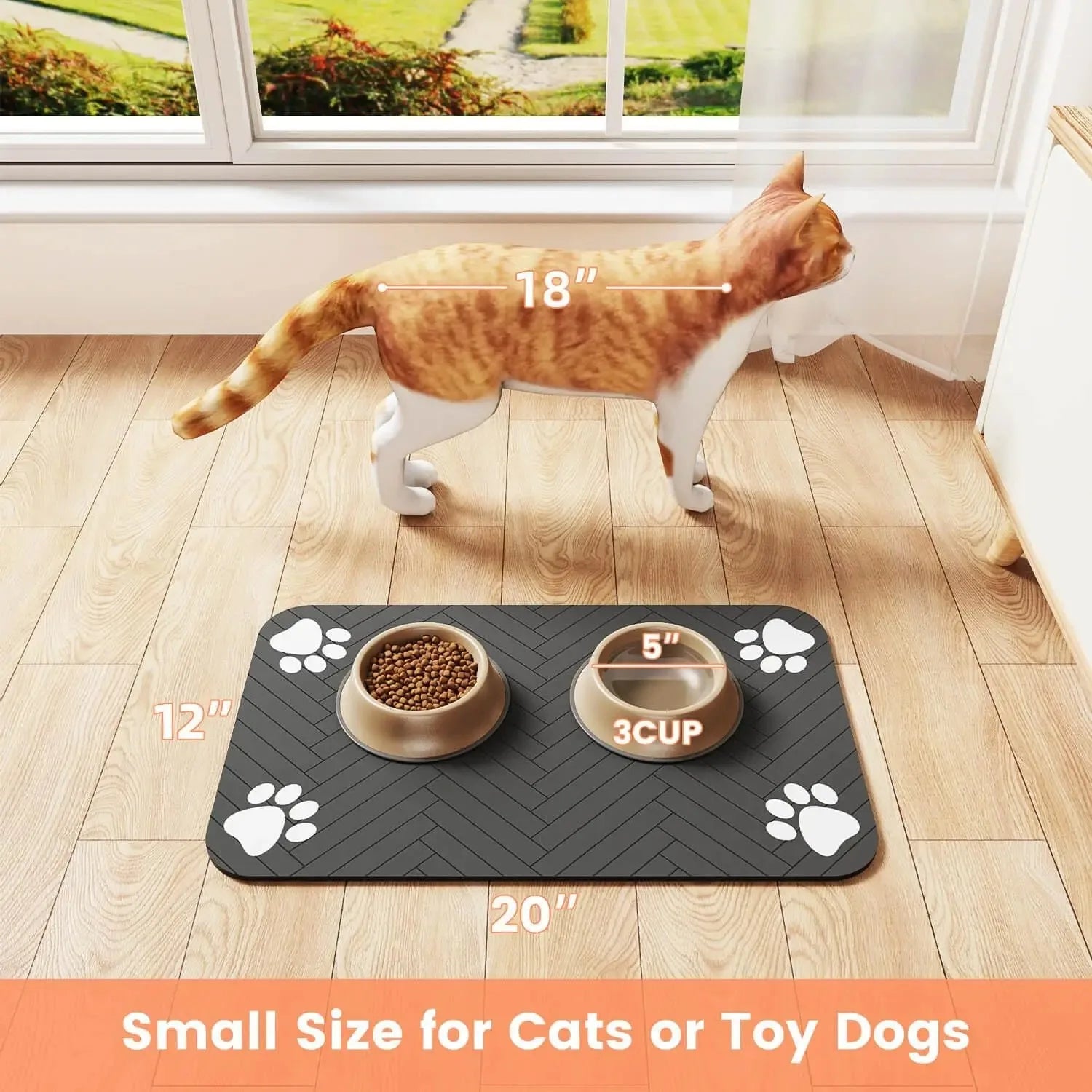 Pet Feeding Mat, Absorbent, Rubber Backing Quick Dry Mat for Dogs and Cats