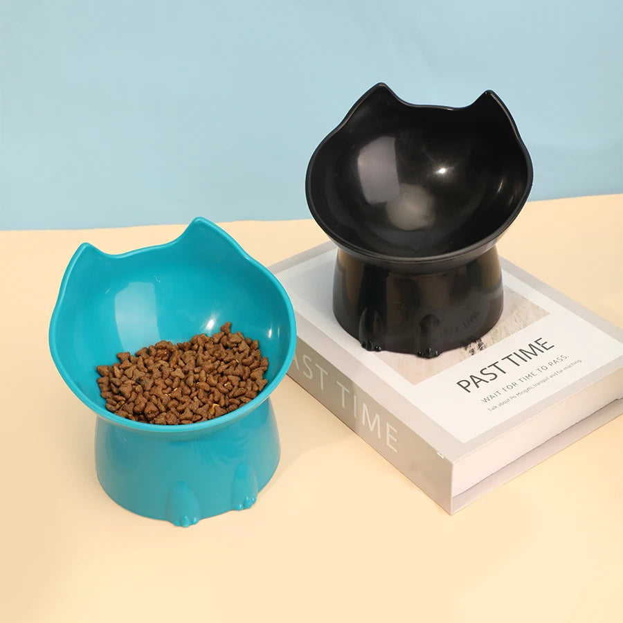 WhiskerWare Elevated Cat Bowl, Anti-Tip Plastic Raised Pet Feeding Dish with Tilted Edge