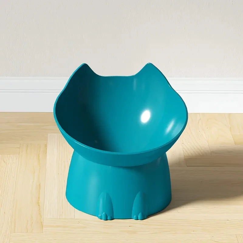 WhiskerWare Elevated Cat Bowl, Anti-Tip Plastic Raised Pet Feeding Dish with Tilted Edge