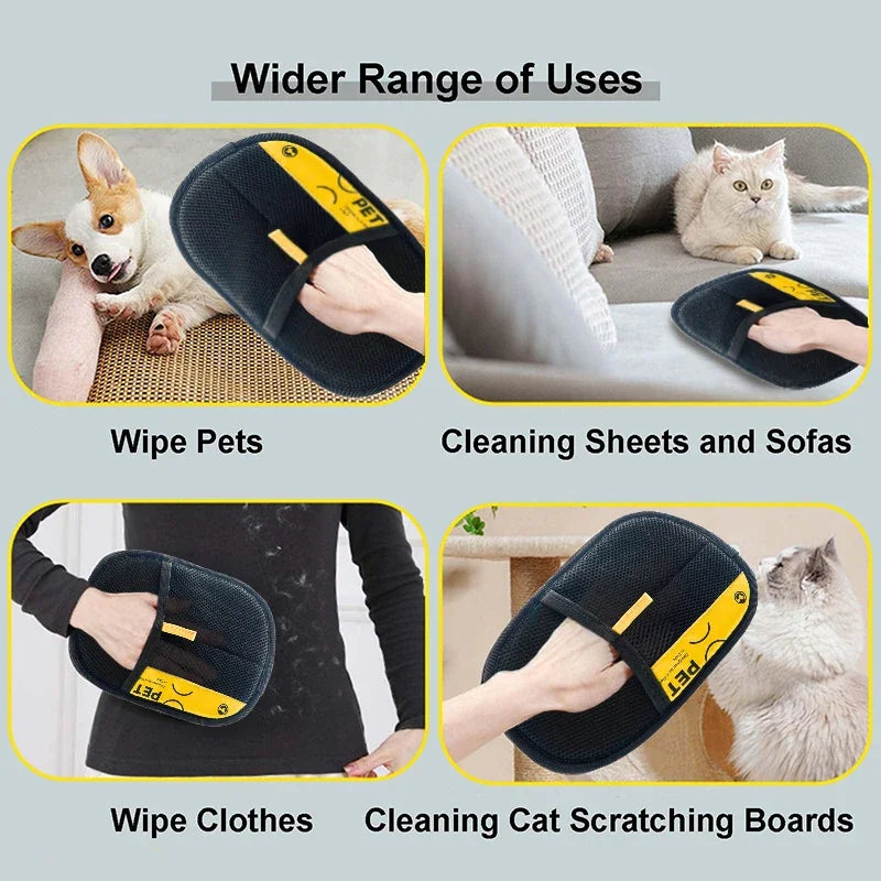 Pet Hair Remover Gloves Electrostatic for Cats Dogs, Reusable Washable Grooming Glove with 2-in-1 Lint Roller Brush
