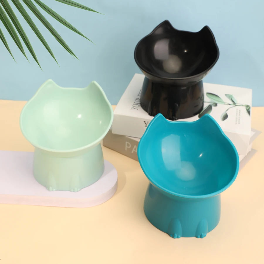 WhiskerWare Elevated Cat Bowl, Anti-Tip Plastic Raised Pet Feeding Dish with Tilted Edge