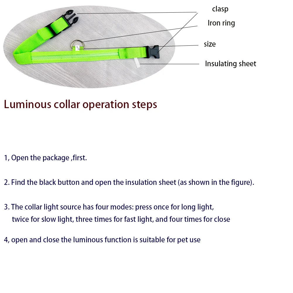 Nylon LED Night Safety Flashing Glow In The Dark Dog Fluorescent Pet Dog Collar