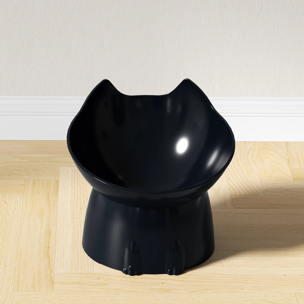WhiskerWare Elevated Cat Bowl, Anti-Tip Plastic Raised Pet Feeding Dish with Tilted Edge