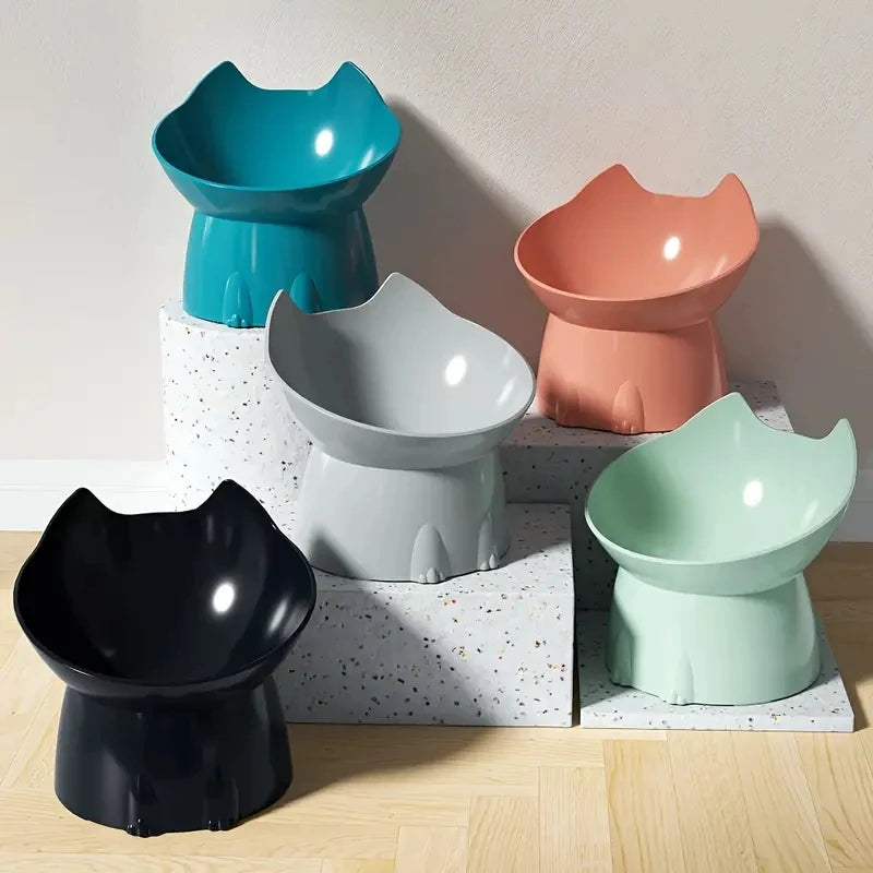 WhiskerWare Elevated Cat Bowl, Anti-Tip Plastic Raised Pet Feeding Dish with Tilted Edge