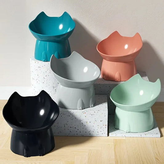 WhiskerWare Elevated Cat Bowl, Anti-Tip Plastic Raised Pet Feeding Dish with Tilted Edge
