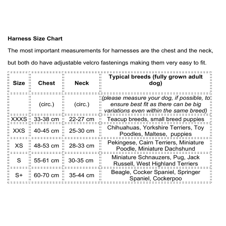 Reversible Organic Cotton Dog Harness sizing