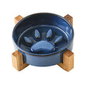 Kiln-Glazed Ceramic Slow Feeder Bowl with Wooden Stand