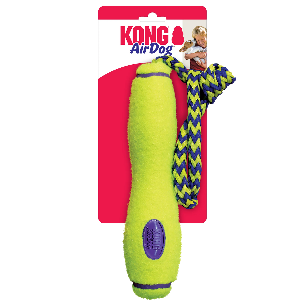 KONG Air Fetch Stick with Rope Squeaky Dog Toy Medium 20cm